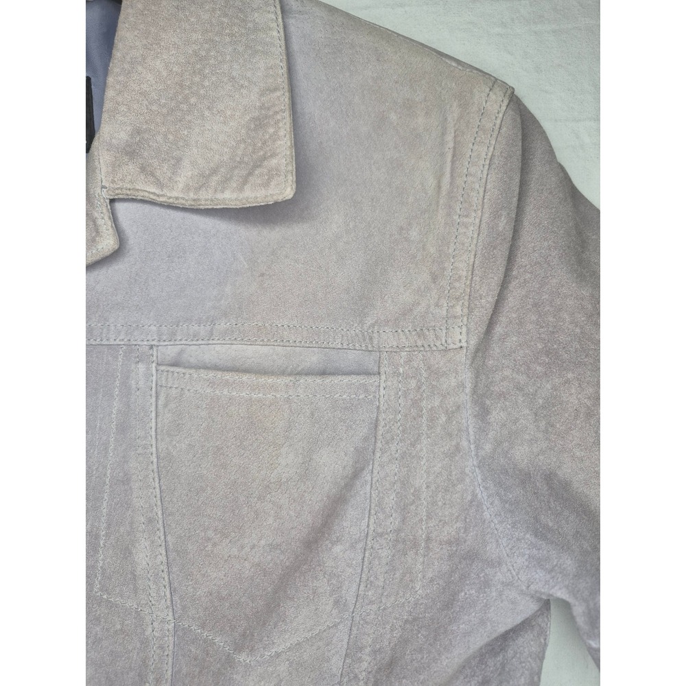 Anonymous Women's Light Gray Suede Trucker Jacket Size Medium - Picture 3 of 7